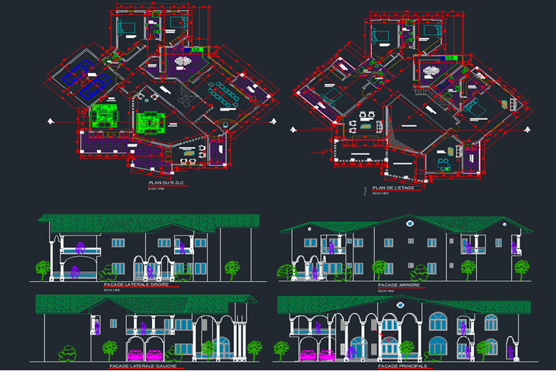 دانلود فایل اتوکد پروژه خانه خانوادگی 6 خوابه DWG | Family House 6 Bedroom CAD Project برای AutoCAD